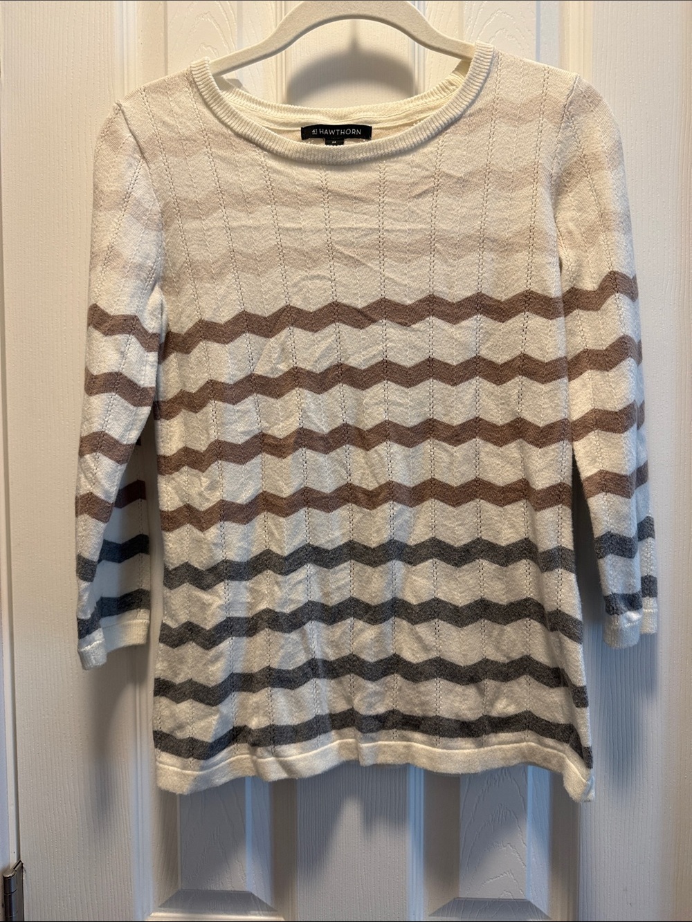 41 Hawthorn Cream Sweater with Brown and Gray Zigzag Stripes